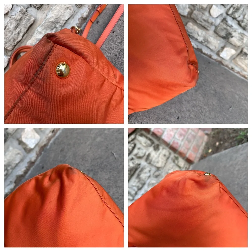 AUTHENTIC Prada Tessuto Nylon Saffiano Tote. Color: Papaya. - Picture 9 of 15